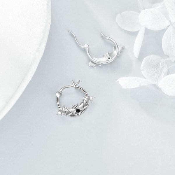 Sterling Silver Bat Hoop Earrings-3