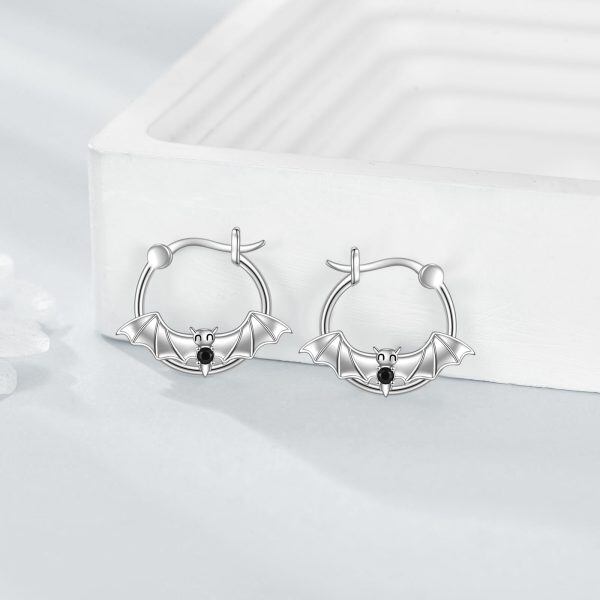 Sterling Silver Bat Hoop Earrings-4