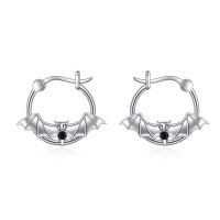 wholesale 925 Sterling Silver Black CZ Bat Hoop Earrings Hypoallergenic for Women Girls- Rhodium Plated