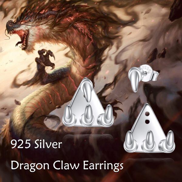 Sterling Silver Dragon Claw Claw Jacket Earrings-5