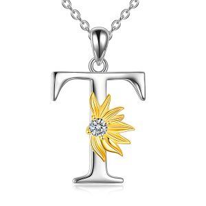 Sterling Silver Initial Alphabet Letter "T" Pendant Necklaces-0