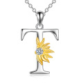 wholesale 925 Sterling Silver Metal Stone Sunflower T-Shaped Pendant Necklace for Women Charms-0-0