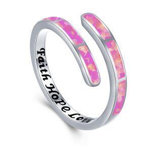 Sterling Silver Pink Opal Adjustable Rings-0