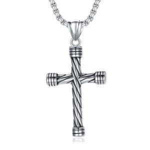 Sterling Silver Twisted Cross Pendant Necklaces with Stainless Steel Chain-0