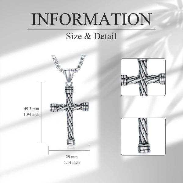 Sterling Silver Twisted Cross Pendant Necklaces with Stainless Steel Chain-1