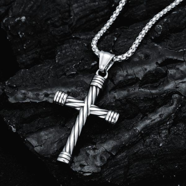 Sterling Silver Twisted Cross Pendant Necklaces with Stainless Steel Chain-3