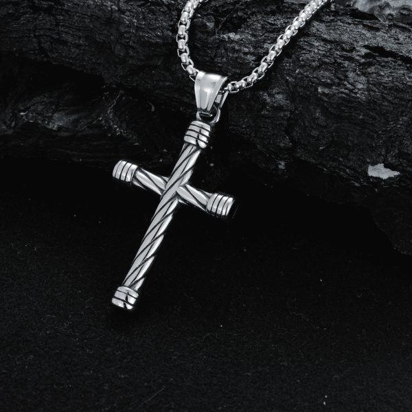 Sterling Silver Twisted Cross Pendant Necklaces with Stainless Steel Chain-4