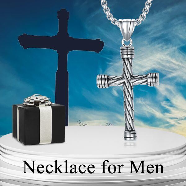 Sterling Silver Twisted Cross Pendant Necklaces with Stainless Steel Chain-5