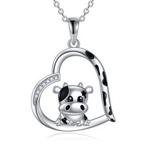 Sterling Silver Cow Heart Pendant Necklace -0