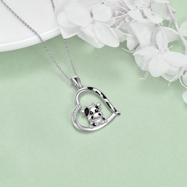 Sterling Silver Cow Heart Pendant Necklace -3