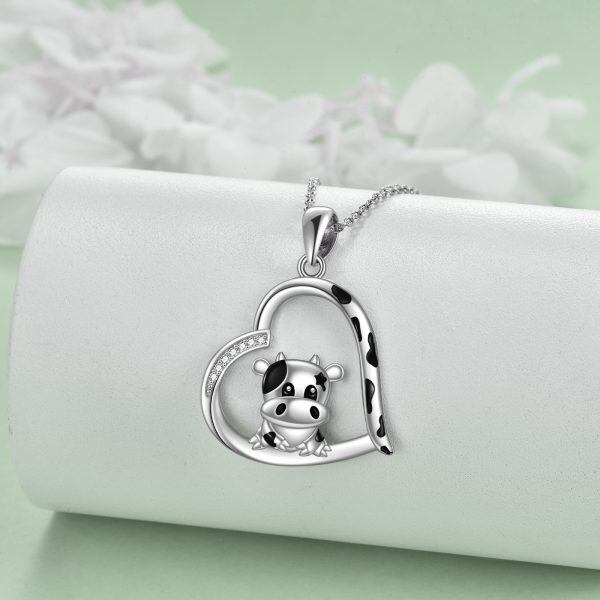 Sterling Silver Cow Heart Pendant Necklace -4