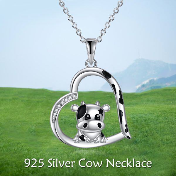 Sterling Silver Cow Heart Pendant Necklace -5