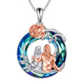 wholesale 925 Sterling Silver Blue Crystal Rose & Girl Silhouette Pendant Necklaces Set for Sis/Mom/Valentine's Day/Gifts-0-0