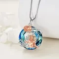 wholesale 925 Sterling Silver Blue Crystal Rose & Girl Silhouette Pendant Necklaces Set for Sis/Mom/Valentine's Day/Gifts-0-3