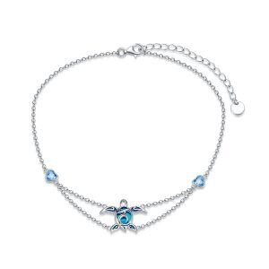 Sterling Silver Blue Opal Sea Turtle Chain Bracelets-0