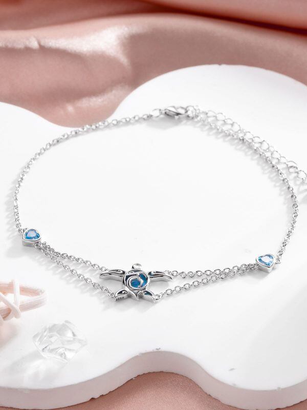 Sterling Silver Blue Opal Sea Turtle Chain Bracelets-4