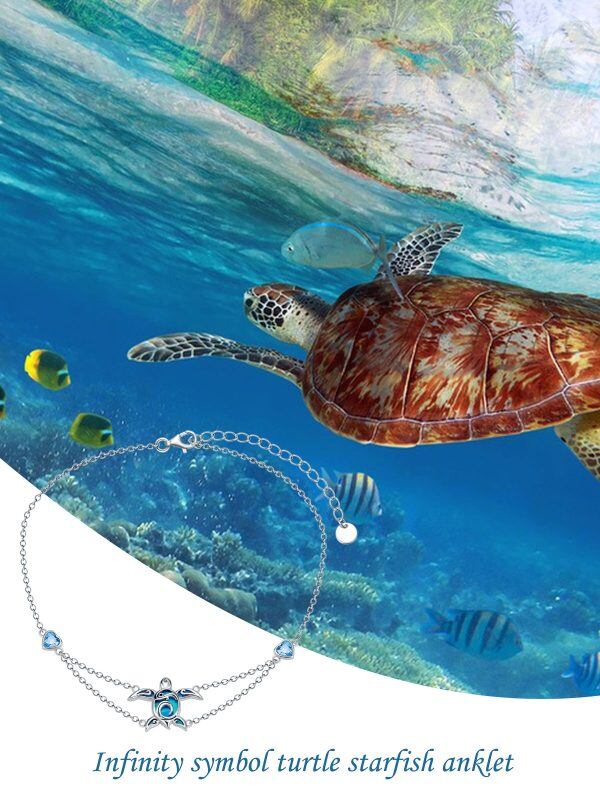 Sterling Silver Blue Opal Sea Turtle Chain Bracelets-5