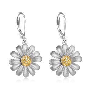 Sterling Silver Daisy Dangle Earrings-0