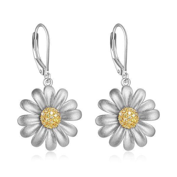 Sterling Silver Daisy Dangle Earrings-0