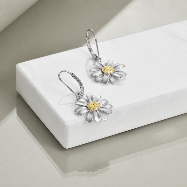 Sterling Silver Daisy Dangle Earrings-4