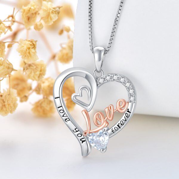 Sterling Silver Love Heart Pendant Necklace with "I Love You Forever"-3