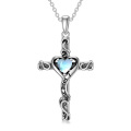 wholesale 925 Sterling Silver Blue Topaz Heart Cross Pendant Necklace for Women I Love You s for Her-0-0