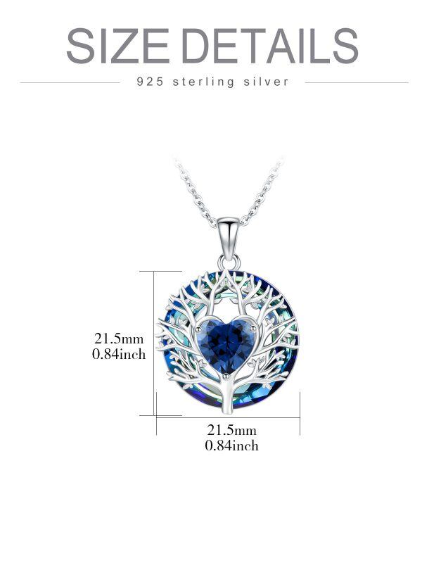 Sterling Silver Tree of Life Pendant Necklace with Blue Crystal Circle-1