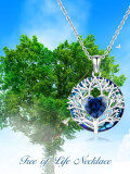 wholesale 925 Sterling Silver Blue Sapphire Heart Tree of Life Pendant Necklace for Women-0-5