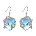 wholesale 925 Sterling Silver Heart-Shaped Earrings with Hummingbirds and Flowers on Blue Opal Stone Base-0-0