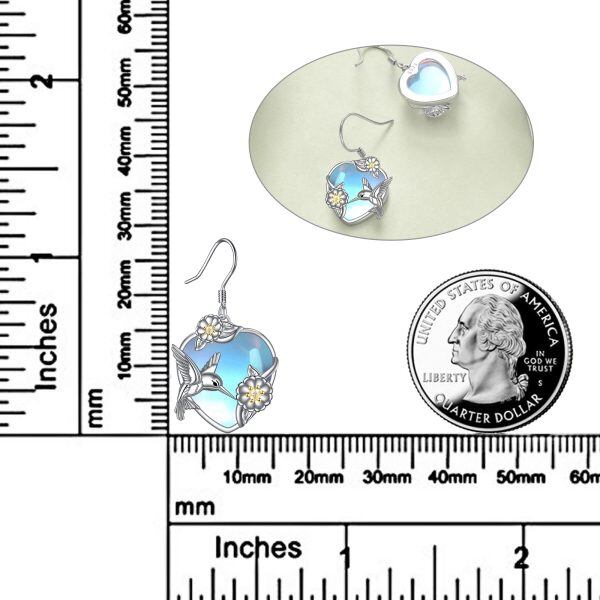 Sterling Silver Hummingbird Moonstone Dangle Earrings-1