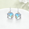 wholesale 925 Sterling Silver Heart-Shaped Earrings with Hummingbirds and Flowers on Blue Opal Stone Base-0-4