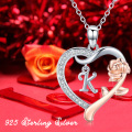 wholesale 925 Sterling Silver Heart-Shaped Pendant with Rose Gold Plated Flower and CZ Stones - Personalized Initial K Necklaces for Women-0-4