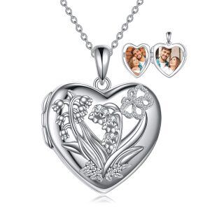 Sterling Silver Enamel Poppy Flower Heart Locket Necklace-0