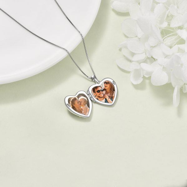 Sterling Silver Enamel Poppy Flower Heart Locket Necklace-3