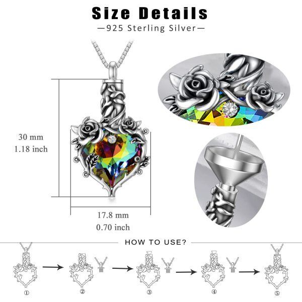 Sterling Silver Oxidized Rose Heart Crystal Urn Necklaces-1