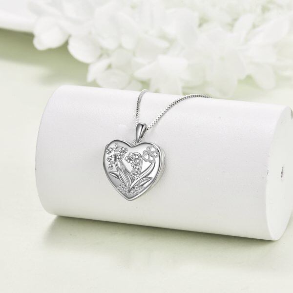 Sterling Silver Enamel Poppy Flower Heart Locket Necklace-4