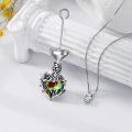 wholesale 925 Sterling Silver Rainbow Crystal Heart Pendant Urn Necklace with Roses and Leaves - Memorial Jewelry-0-3