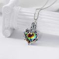 wholesale 925 Sterling Silver Rainbow Crystal Heart Pendant Urn Necklace with Roses and Leaves - Memorial Jewelry-0-4