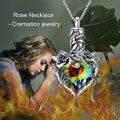 wholesale 925 Sterling Silver Rainbow Crystal Heart Pendant Urn Necklace with Roses and Leaves - Memorial Jewelry-0-5