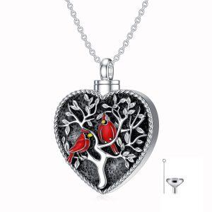 Sterling Silver Oxidized Red Cardinal Urn Necklaces-0