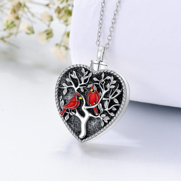 Sterling Silver Oxidized Red Cardinal Urn Necklaces-3