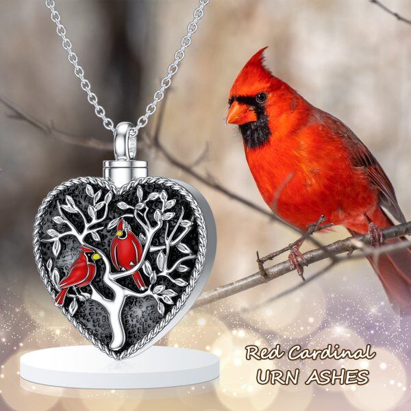 Sterling Silver Oxidized Red Cardinal Urn Necklaces-5