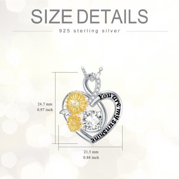 Sterling Silver Heart Pendant Necklaces with Gold Plated Sunflower-1