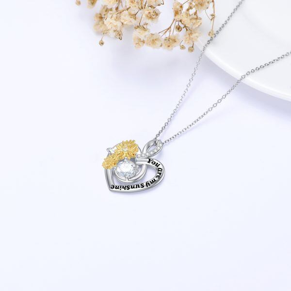 Sterling Silver Heart Pendant Necklaces with Gold Plated Sunflower-3