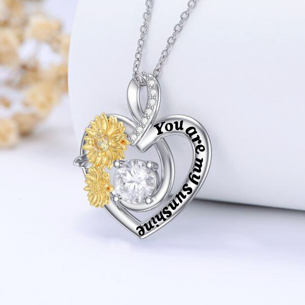 Sterling Silver Heart Pendant Necklaces with Gold Plated Sunflower-4