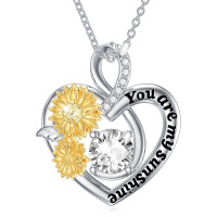 wholesale Gold-Plated 925 Sterling Silver 1Ct Moissanite Sunflower Heart Pendant Necklaces - You Are My Sunshine Gifts for Women- Rhodium And Gold Plated