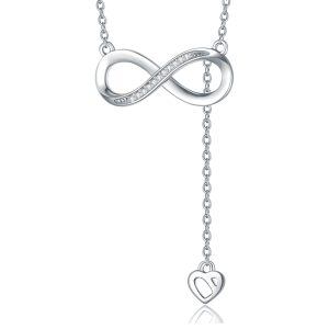 Sterling Silver Natural Diamond Initial Heart Y Lariat Necklace-0