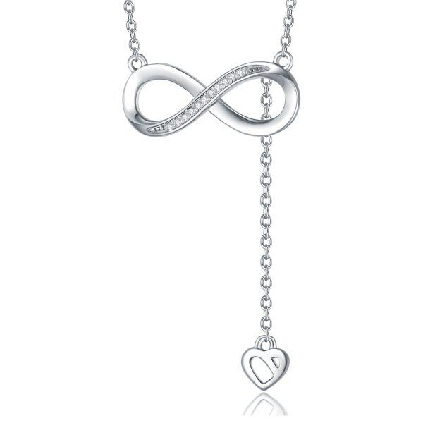 Sterling Silver Natural Diamond Initial Heart Y Lariat Necklace-0