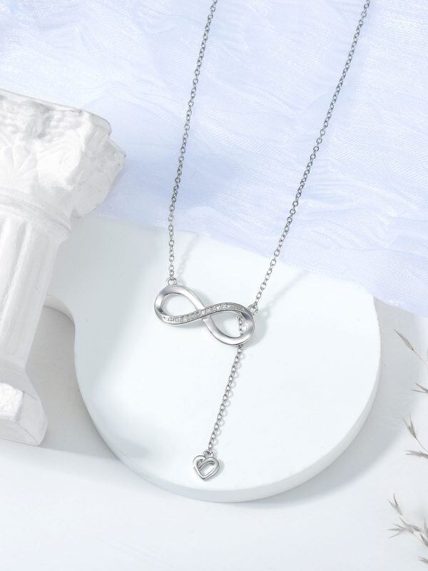 Sterling Silver Natural Diamond Initial Heart Y Lariat Necklace-4