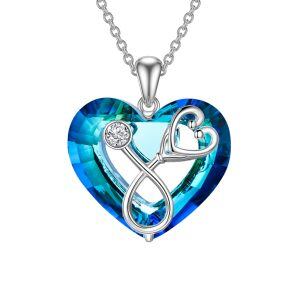 Sterling Silver Nurse Stethoscope Heart Crystal Pendant Necklace-0